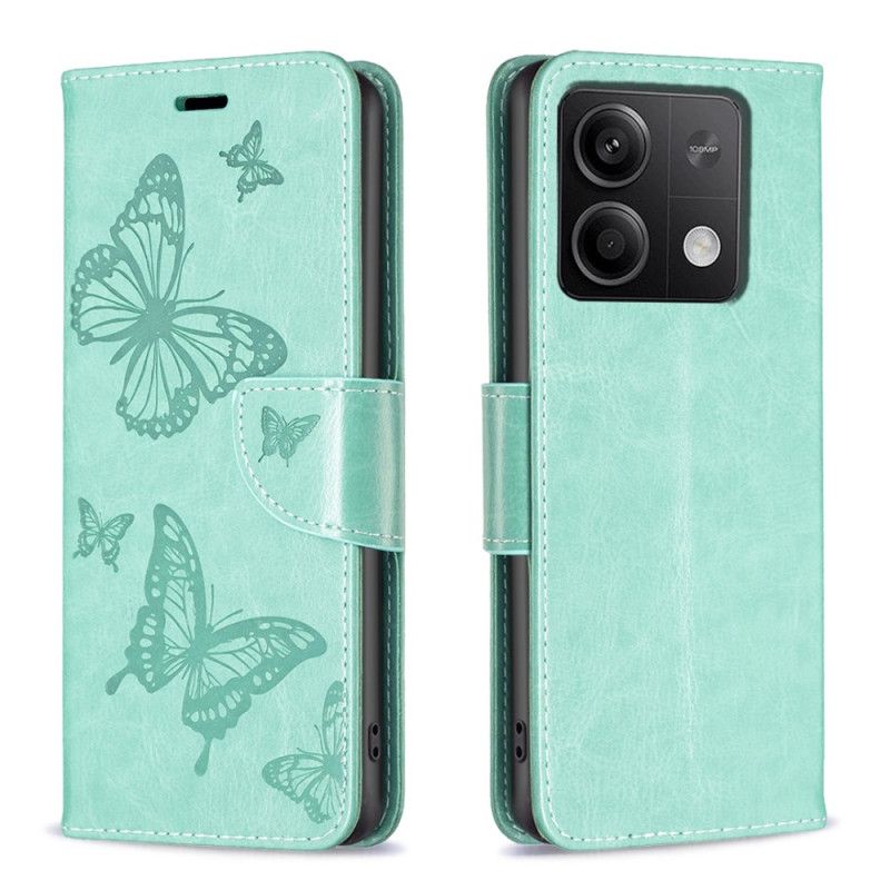 Læder Cover Xiaomi Redmi Note 13 4g Telefon Etui Sommerfugletryk Med Rem