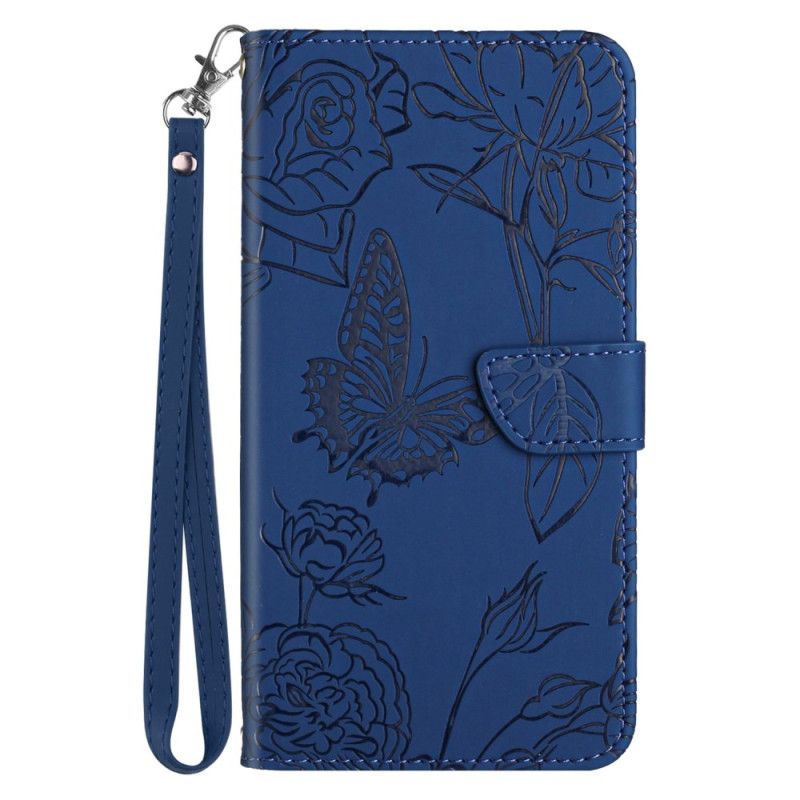 Læder Cover Xiaomi Redmi Note 13 4g Telefon Etui Sommerfugletryk Med Rem