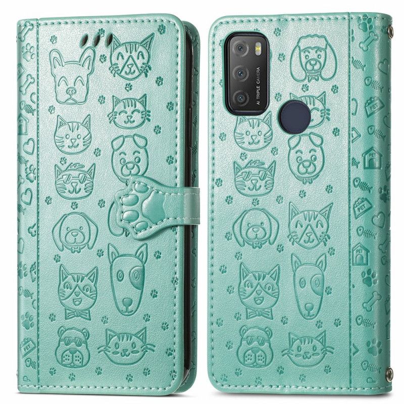 Læder Cover Alcatel 3l (2021) / 1s (2021) Telefon Etui Animerede Dyr