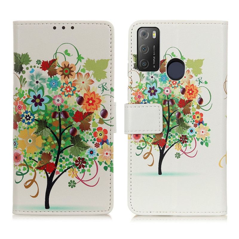 Læder Cover Alcatel 3l (2021) / 1s (2021) Telefon Etui Blomstrende Træ