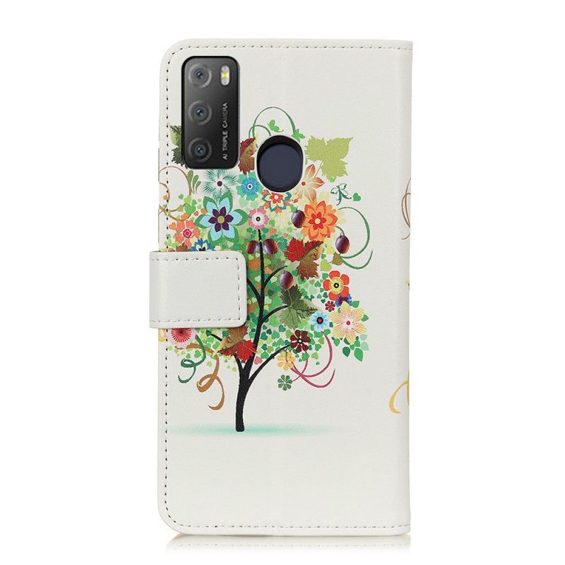 Læder Cover Alcatel 3l (2021) / 1s (2021) Telefon Etui Blomstrende Træ