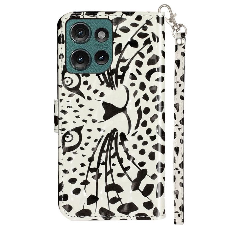 Læder Cover Motorola Edge 50 Telefon Etui Leopardhoved Med Rem