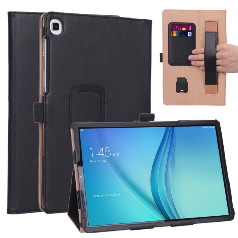 Case Etui Samsung Galaxy Tab S5e Sort Mobilcover Læderstil Med Rem