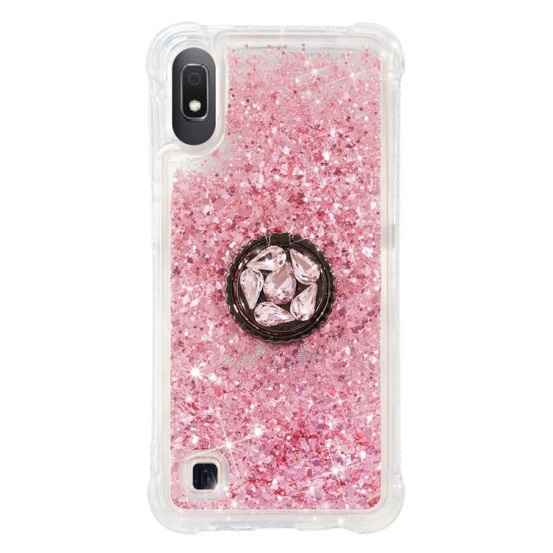 Cover for Samsung Galaxy A10 Rød Ringholder Pailletter