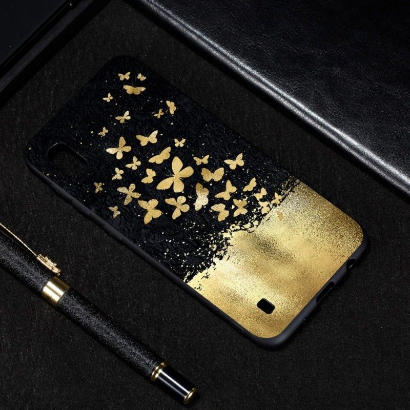 Cover Samsung Galaxy A10 Fleksible Silikone Sommerfugle Guld Beskyttelse