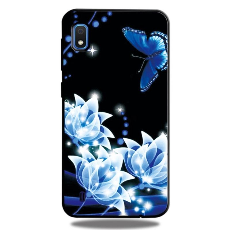 Cover Samsung Galaxy A10 Sommerfugl Og Blå Blomster Beskyttelse