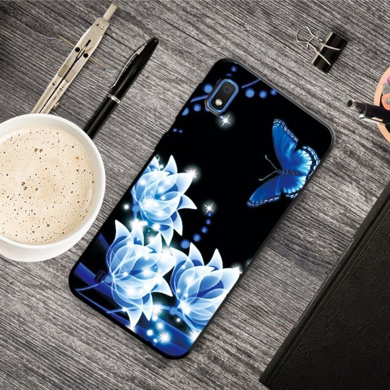 Cover Samsung Galaxy A10 Sommerfugl Og Blå Blomster Beskyttelse