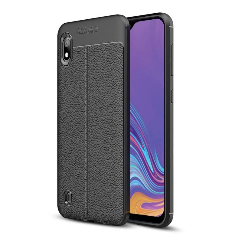 Cover Samsung Galaxy A10 Sort Dobbelt Line Lychee Læder Effekt