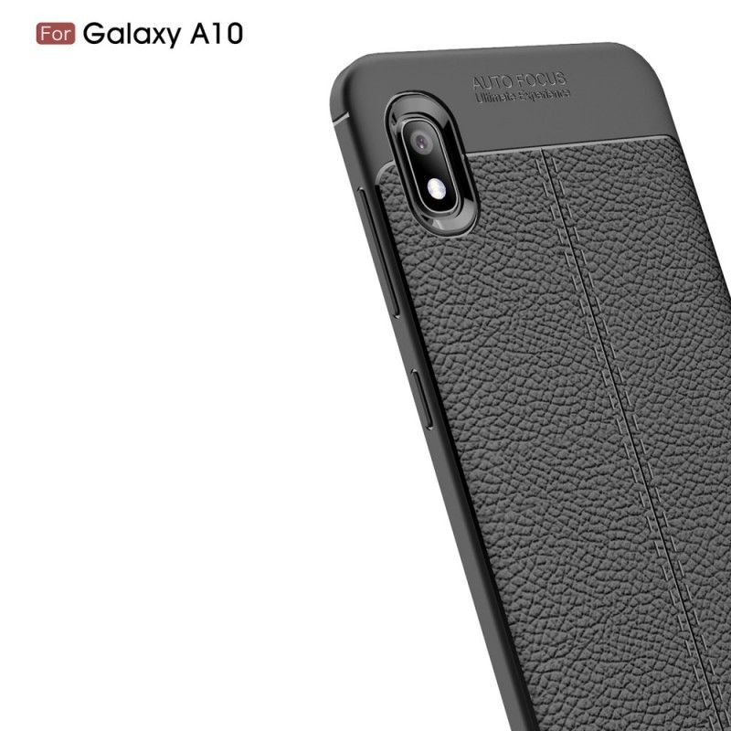 Cover Samsung Galaxy A10 Sort Dobbelt Line Lychee Læder Effekt