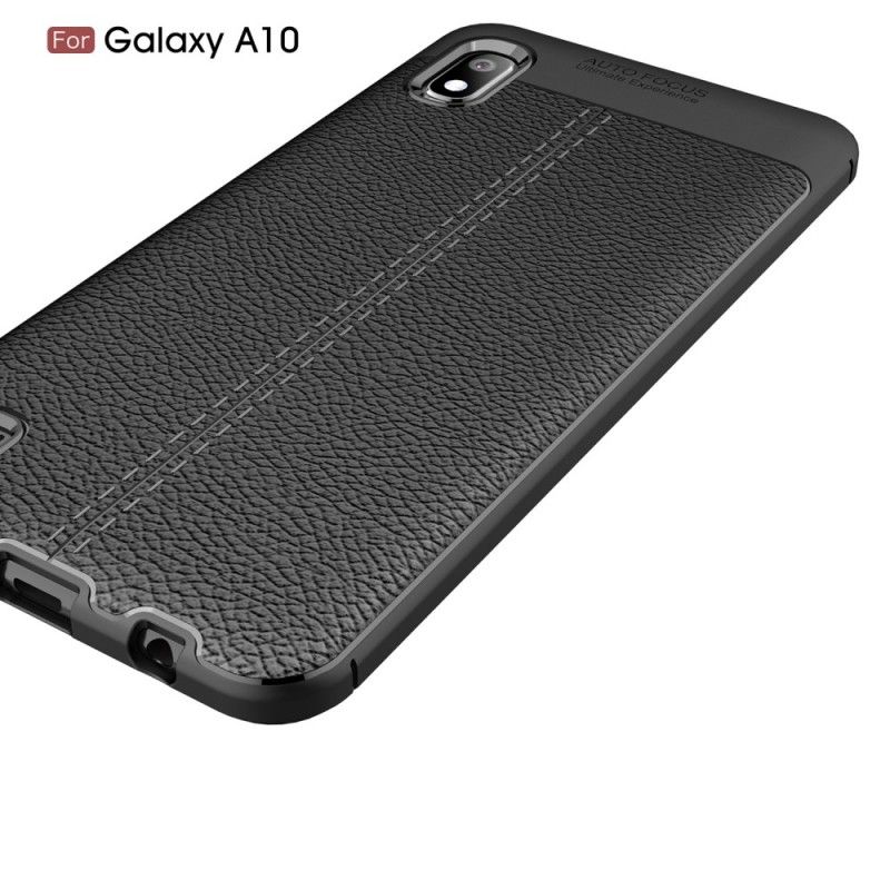 Cover Samsung Galaxy A10 Sort Dobbelt Line Lychee Læder Effekt