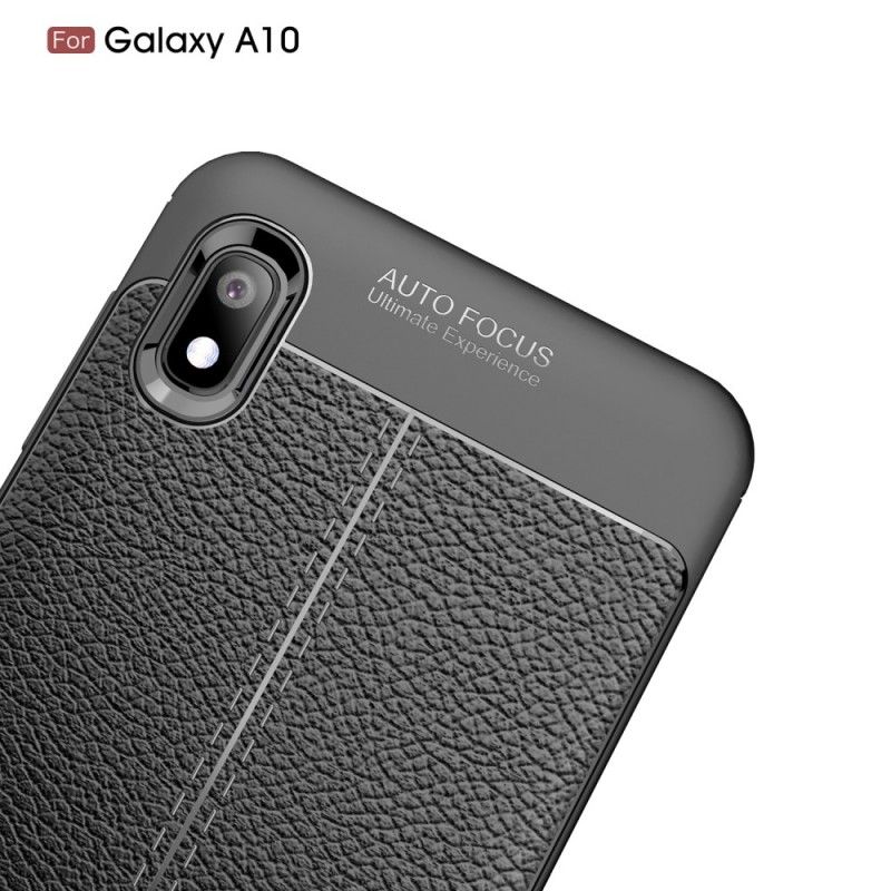 Cover Samsung Galaxy A10 Sort Dobbelt Line Lychee Læder Effekt