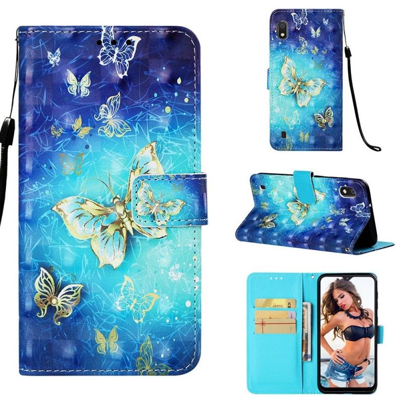 Flip Cover Læder for Samsung Galaxy A10 Gyldne Sommerfugle