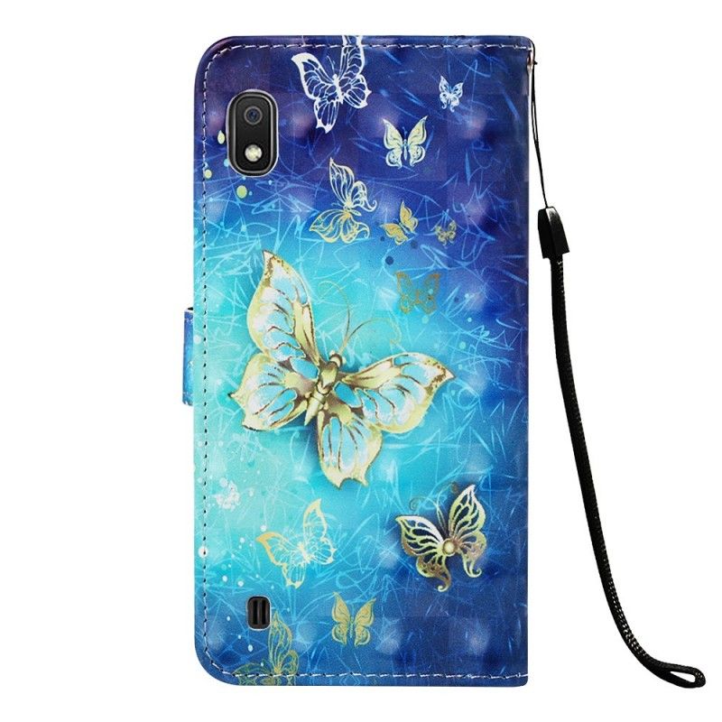 Flip Cover Læder for Samsung Galaxy A10 Gyldne Sommerfugle