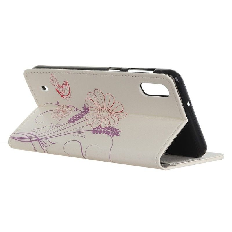 Flip Cover Læder for Samsung Galaxy A10 Tegning Af Sommerfugle Og Blomster