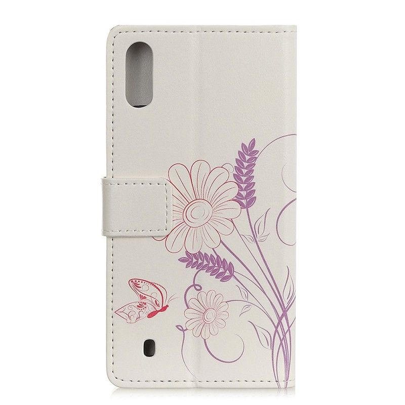 Flip Cover Læder for Samsung Galaxy A10 Tegning Af Sommerfugle Og Blomster