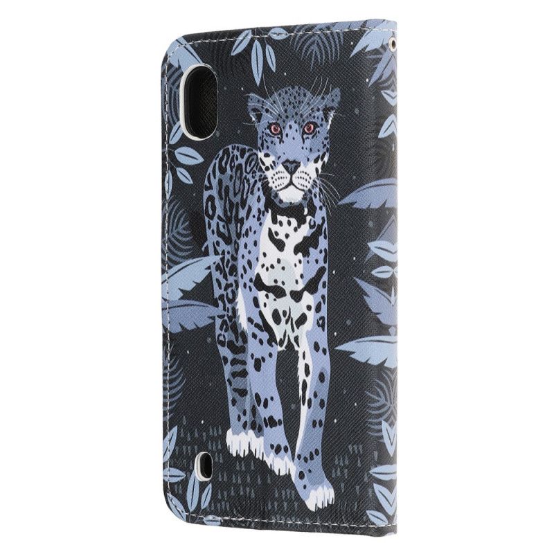 Flip Cover Læder Samsung Galaxy A10 Leopard Med Rem Beskyttelse