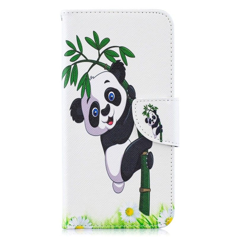 Flip Cover Læder Samsung Galaxy A10 Panda På Bambus