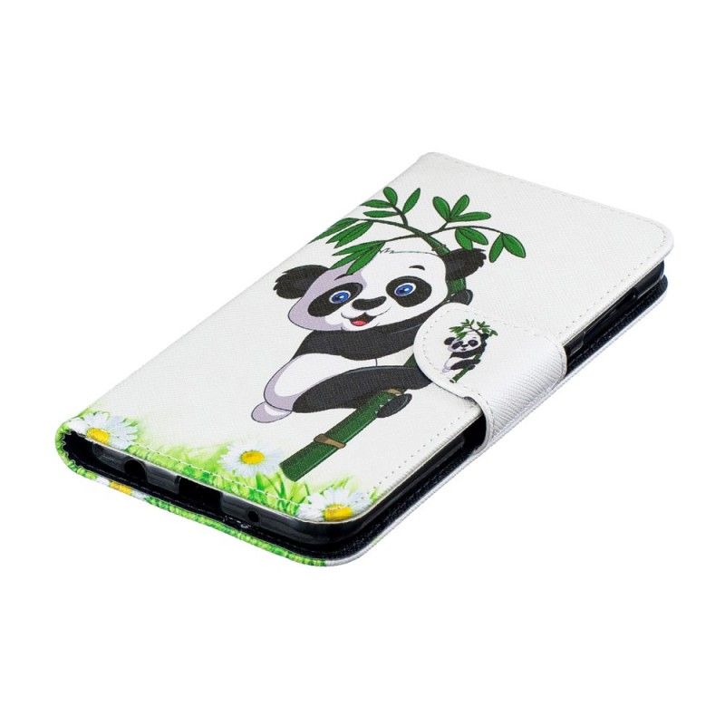 Flip Cover Læder Samsung Galaxy A10 Panda På Bambus