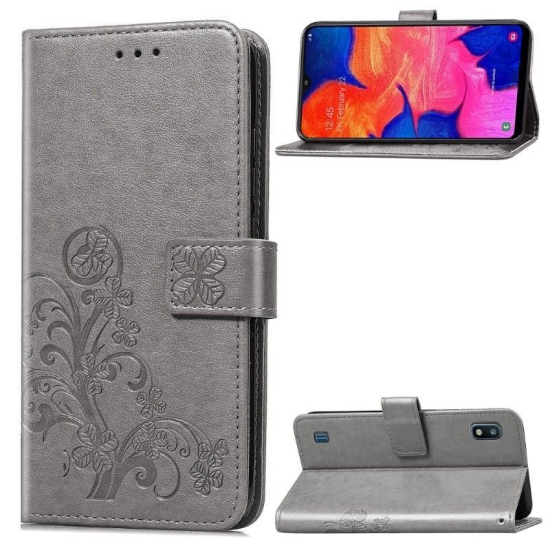 Flip Cover Læder Samsung Galaxy A10 Sort Blomsterprint