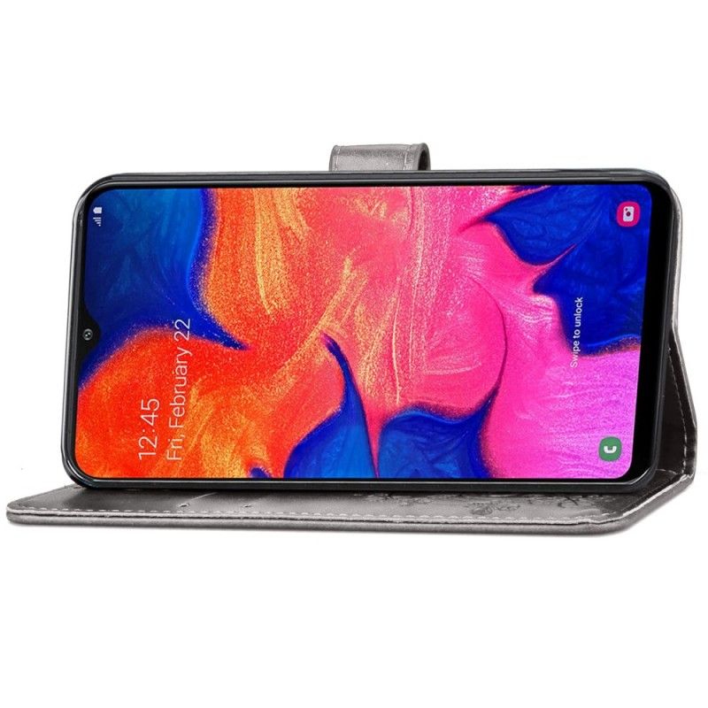 Flip Cover Læder Samsung Galaxy A10 Sort Blomsterprint