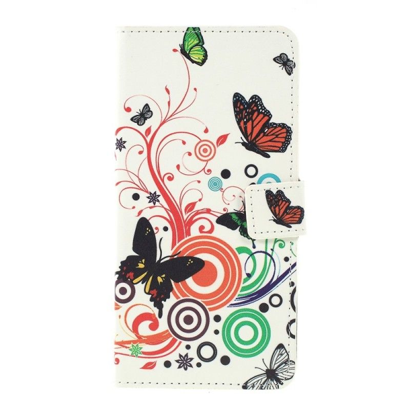 Flip Cover Læder Samsung Galaxy A10 Sort Sommerfugle Og Blomster