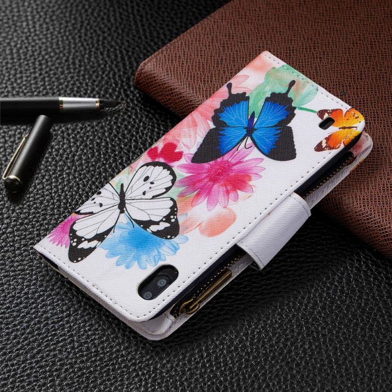 Flip Cover Samsung Galaxy A10 Hvid Sommerfugl Lynlåslomme