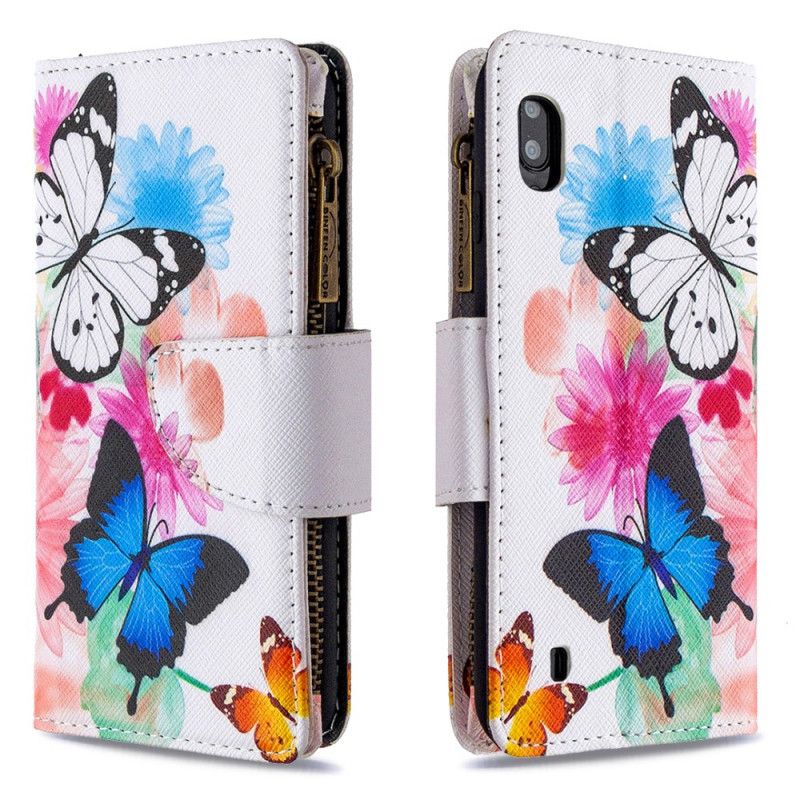 Flip Cover Samsung Galaxy A10 Hvid Sommerfugl Lynlåslomme