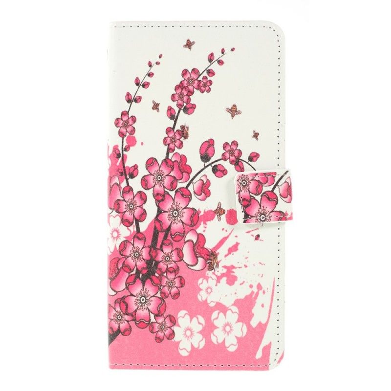 Flip Cover Samsung Galaxy A10 Magenta Tropiske Blomster