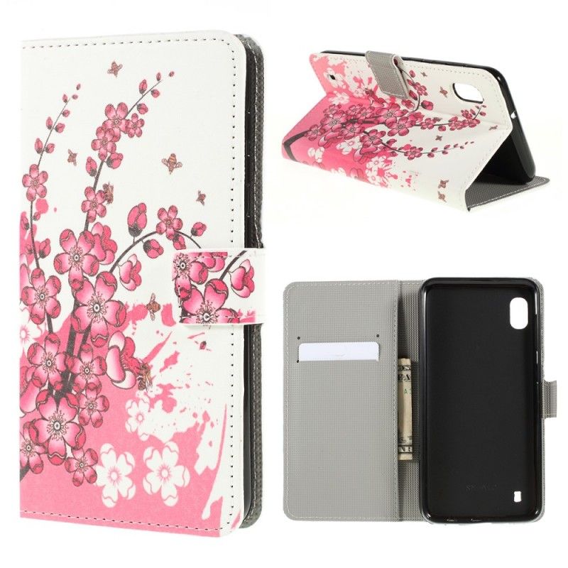 Flip Cover Samsung Galaxy A10 Magenta Tropiske Blomster