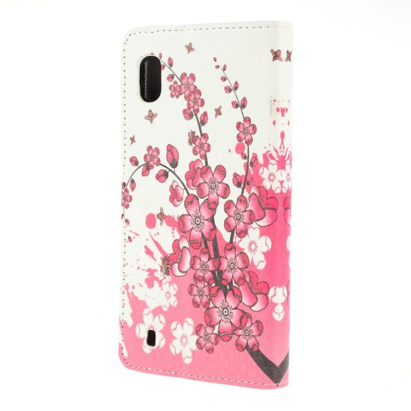 Flip Cover Samsung Galaxy A10 Magenta Tropiske Blomster