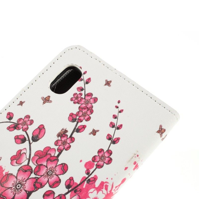 Flip Cover Samsung Galaxy A10 Magenta Tropiske Blomster