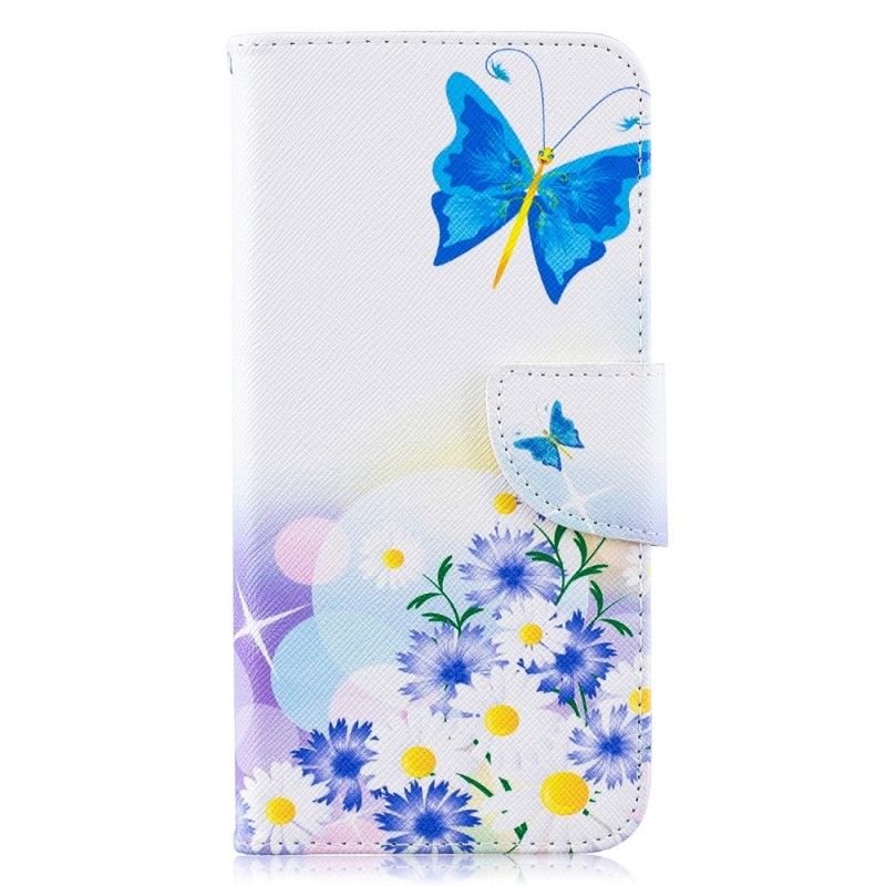 Flip Cover Samsung Galaxy A10 Pink Malede Sommerfugle Og Blomster