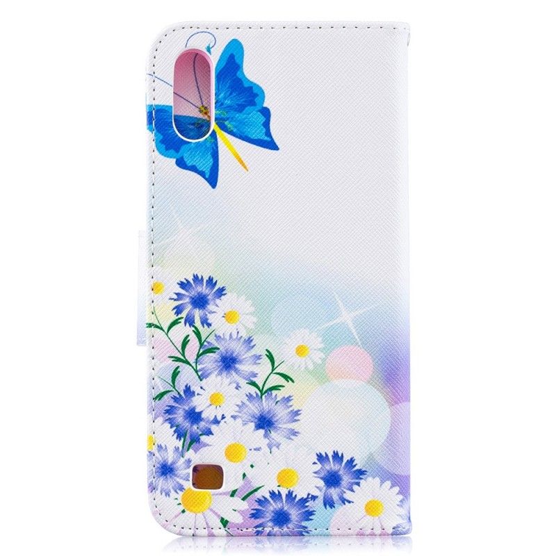 Flip Cover Samsung Galaxy A10 Pink Malede Sommerfugle Og Blomster