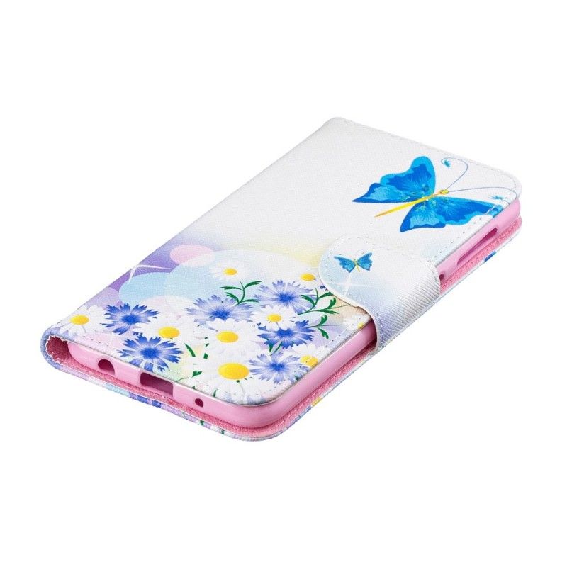 Flip Cover Samsung Galaxy A10 Pink Malede Sommerfugle Og Blomster