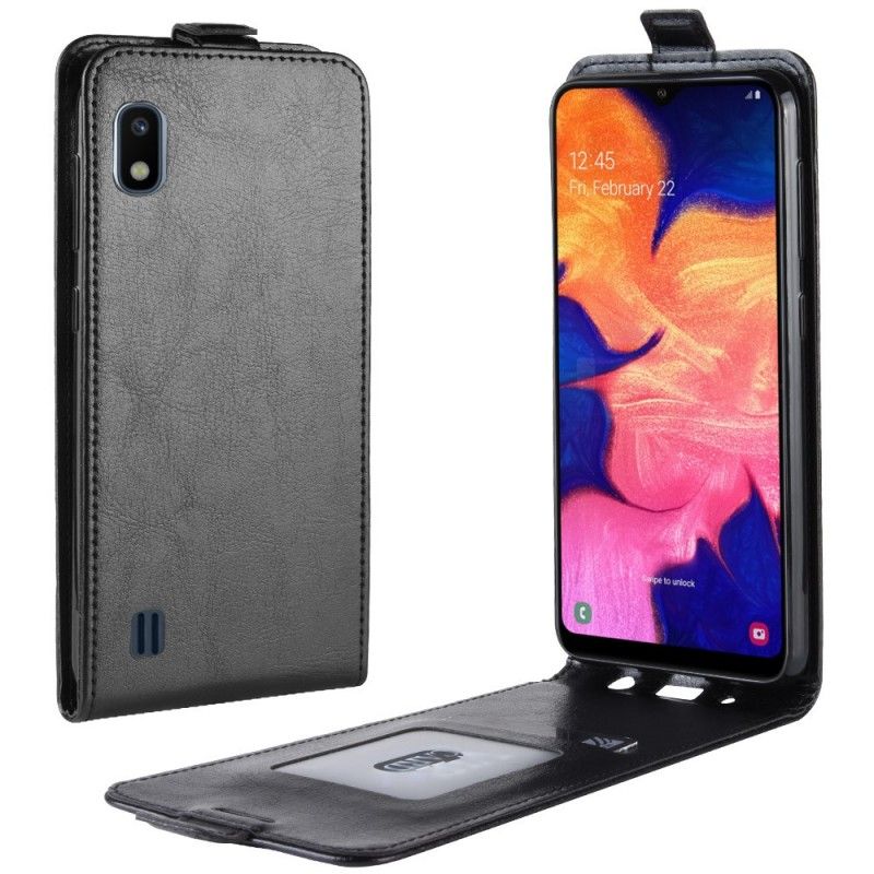 Flip Cover Samsung Galaxy A10 Sort Foldning Af Lædereffekt