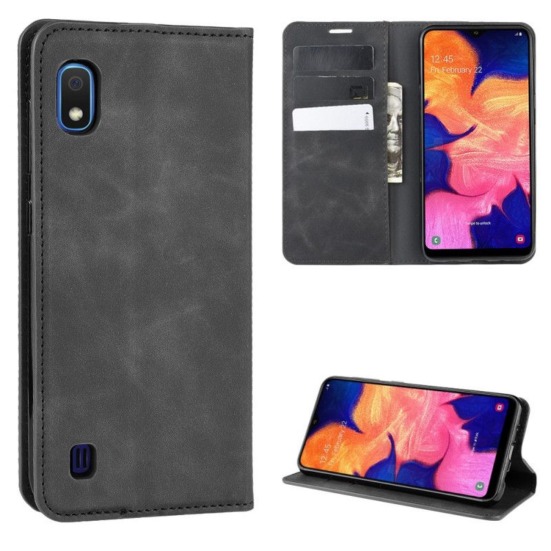 Læder Cover for Samsung Galaxy A10 Sort Blød Lædereffekt