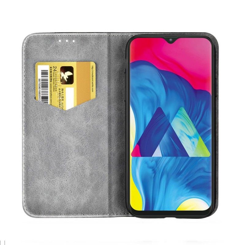 Læder Cover Samsung Galaxy A10 Grå Sort Imiteret Læder