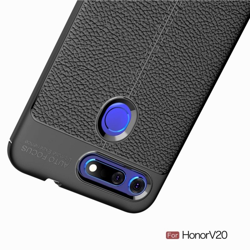 Cover Honor View 20 Sort Mobilcover Dobbelt Line Lychee Læder Effekt