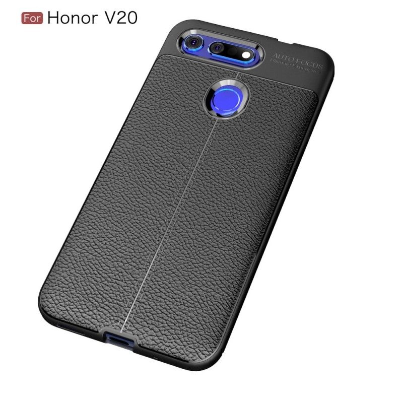 Cover Honor View 20 Sort Mobilcover Dobbelt Line Lychee Læder Effekt