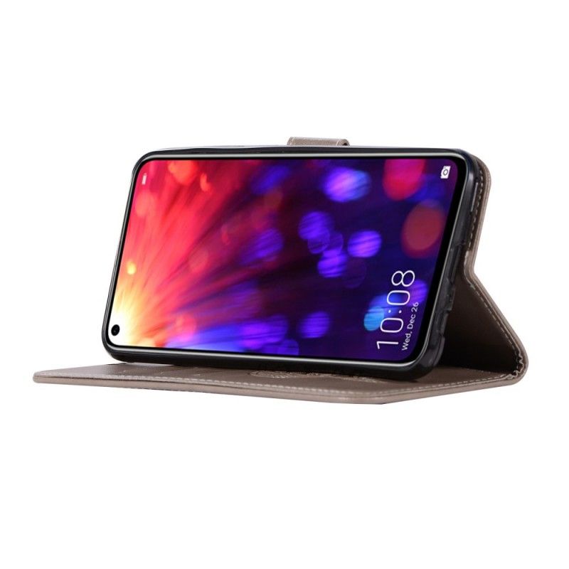 Flip Cover Honor View 20 Sort Mobilcover Dreamcatcher Af Ugle I Lædereffekt