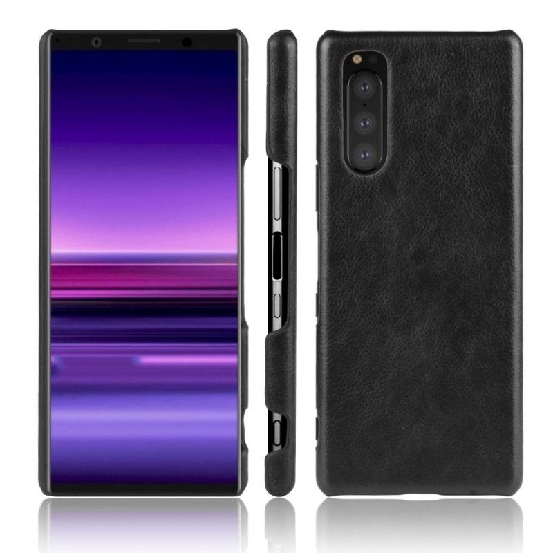 Cover for Sony Xperia 5 Sort Lychee-Lædereffekt