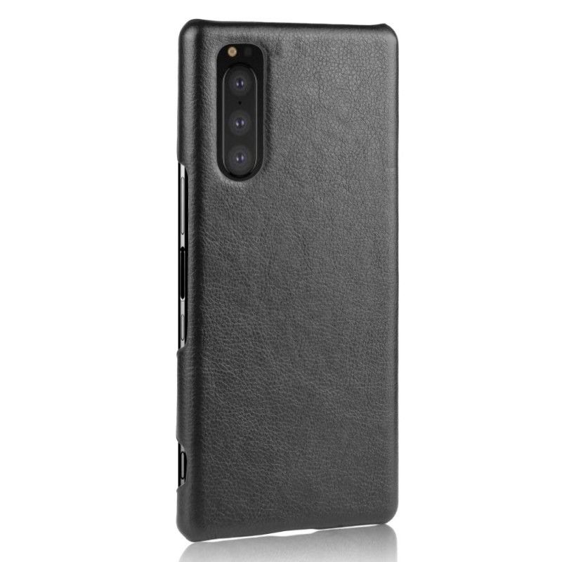 Cover for Sony Xperia 5 Sort Lychee-Lædereffekt