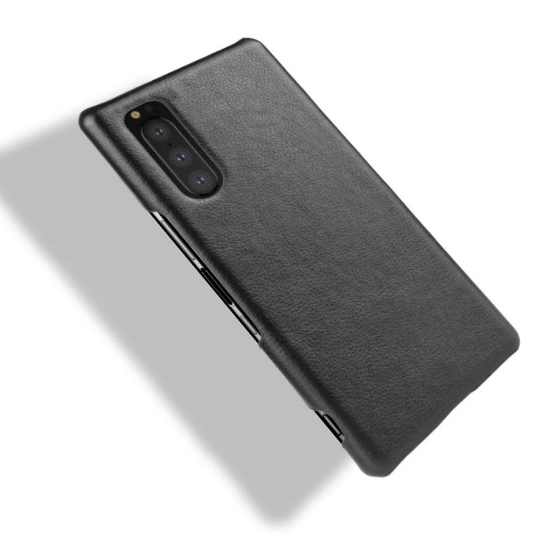 Cover for Sony Xperia 5 Sort Lychee-Lædereffekt