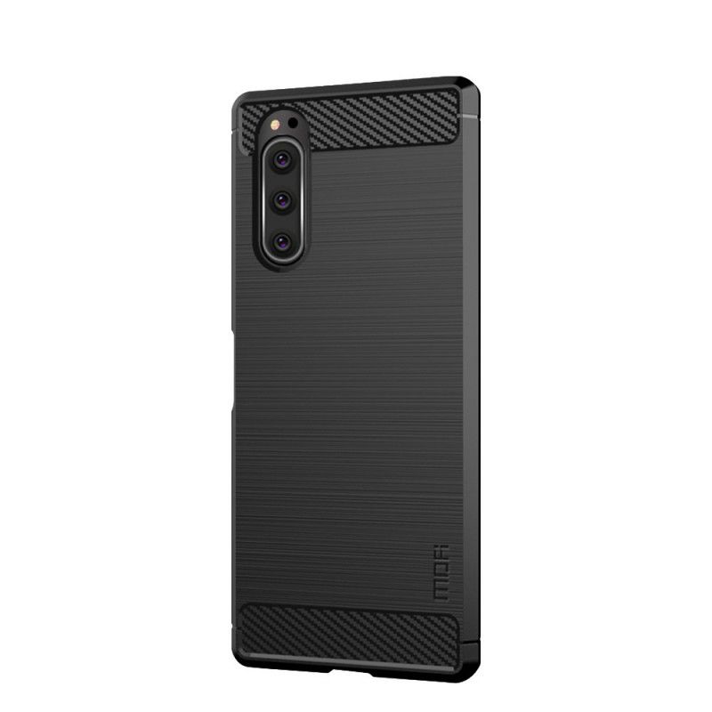 Cover for Sony Xperia 5 Sort Mofi Børstet Kulfiber