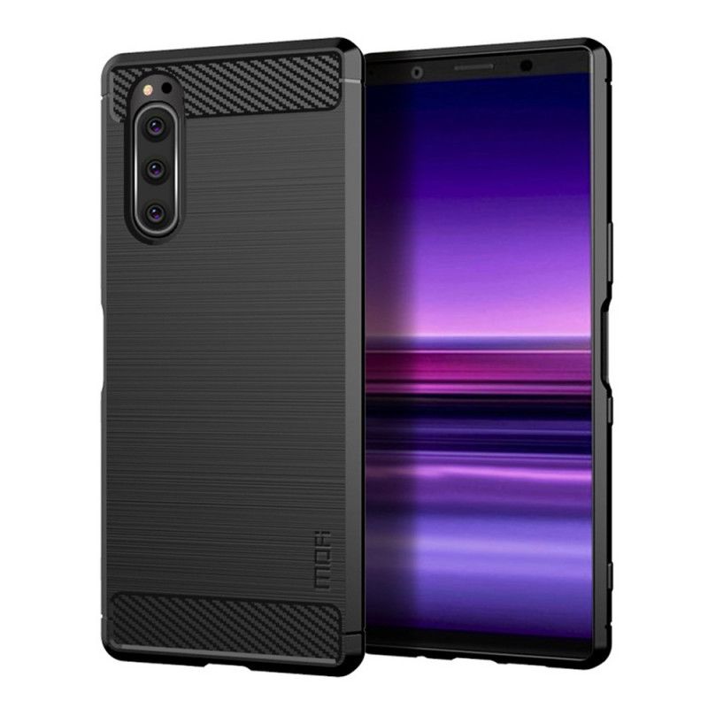 Cover for Sony Xperia 5 Sort Mofi Børstet Kulfiber