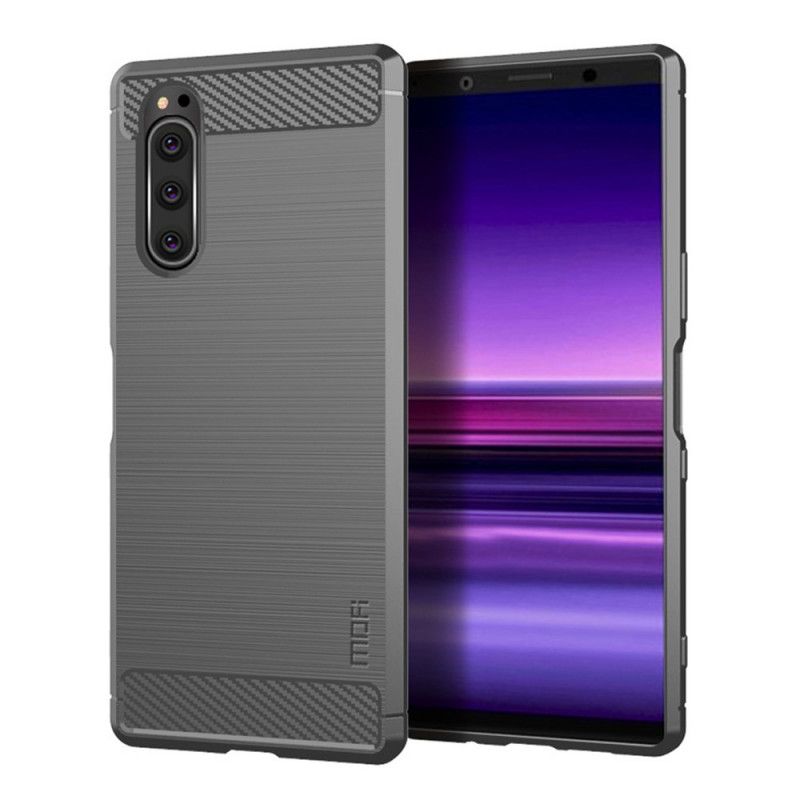 Cover for Sony Xperia 5 Sort Mofi Børstet Kulfiber