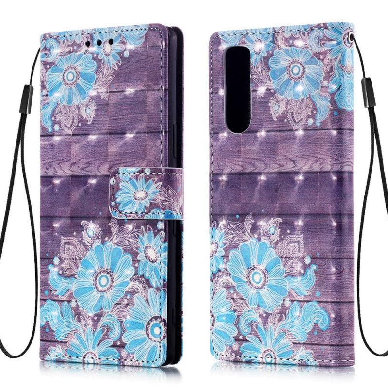 Flip Cover Læder for Sony Xperia 5 Blå Blomster