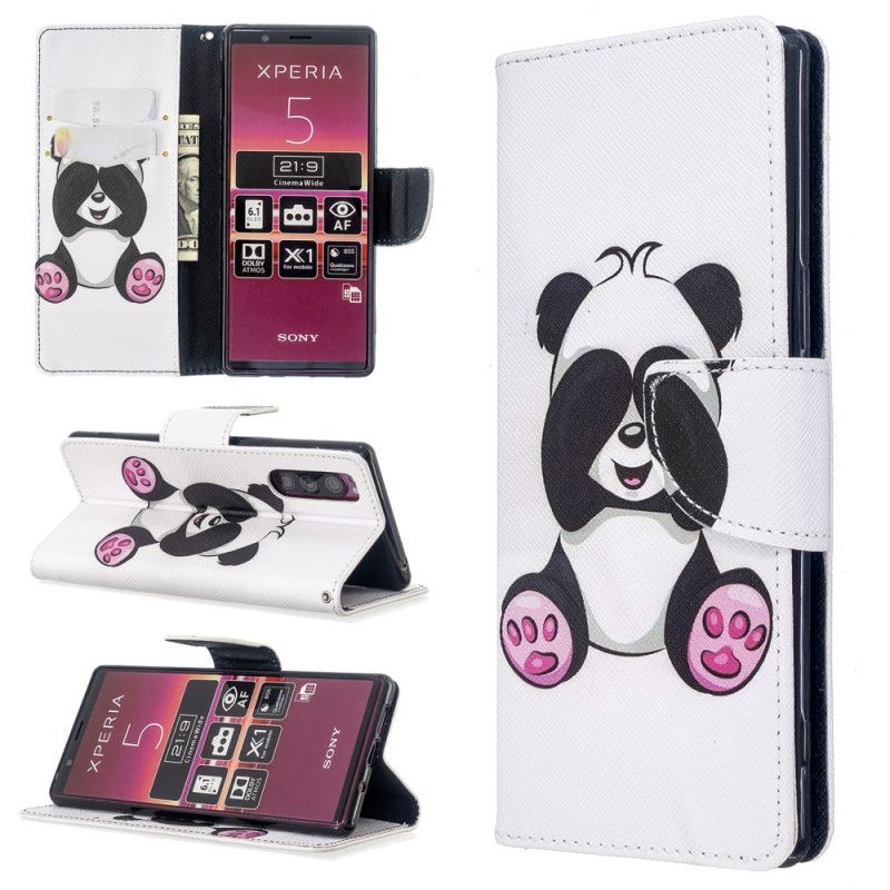 Flip Cover Læder for Sony Xperia 5 Sjov Panda