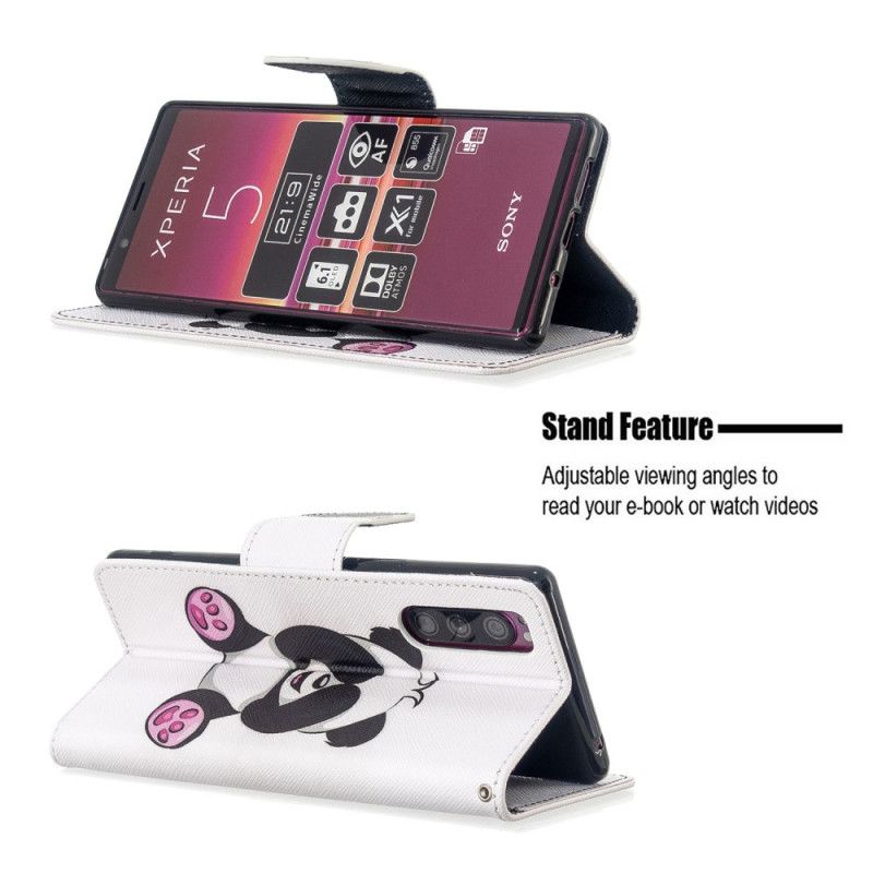 Flip Cover Læder for Sony Xperia 5 Sjov Panda