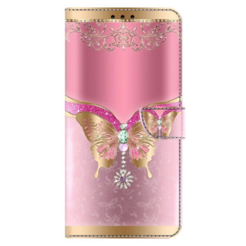 Flip Cover Xiaomi 14 Guld-pink Sommerfugl